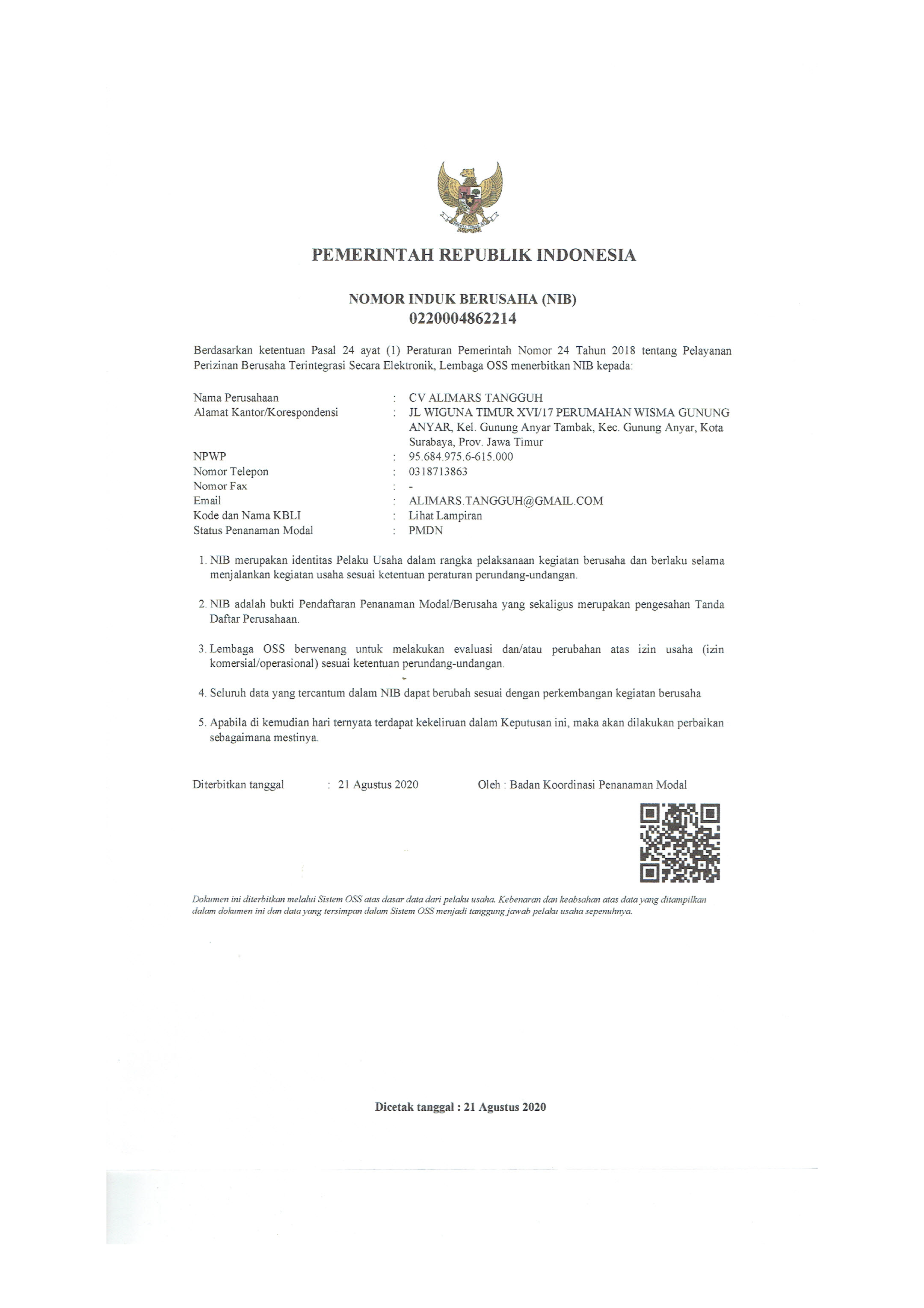 NIB (Nomor Induk Berusaha)